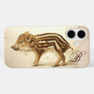 WILD BOAR PIGLET Animal Drawing Monogram iPhone 16 Hoesje