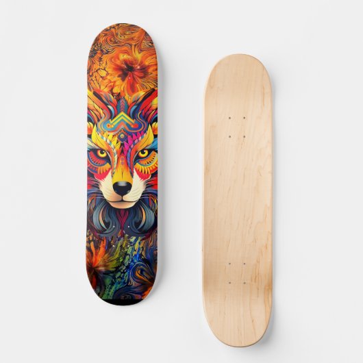 Wild Boho Fox Art Abstrait Skateboard Deck (Recto)