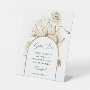 Wild Boho Protea Pampas Grass Wedding Open Bar Reclamebord Met Voetstuk