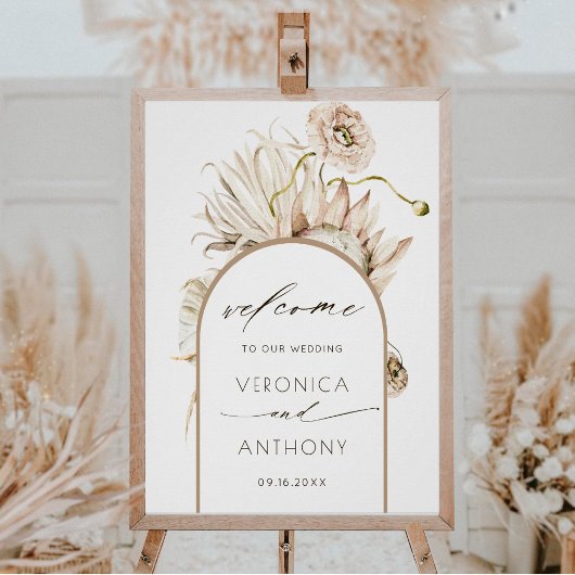 Wild Boho Protea Pampas Grass Wedding Welkom Poster