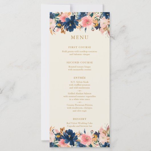 Wild Bouquet Navy & Blush | Menu Mariage (Devant)