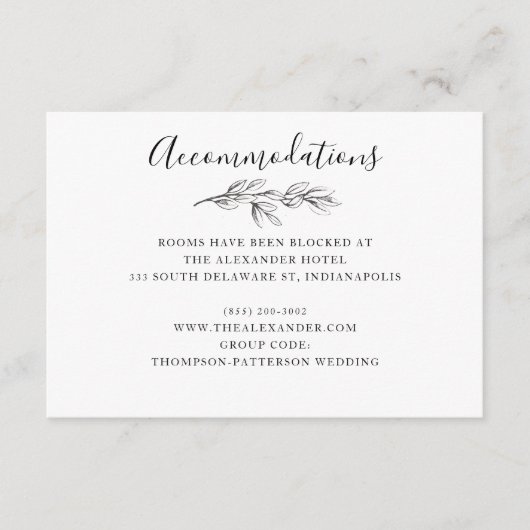 Wild Bouquet Wedding Hotel Informatie Kaart | B&W (Voorkant)