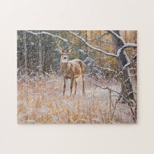 Wild Buck Herten Grote Antlers Sneeuwbos Kunst Puz Legpuzzel