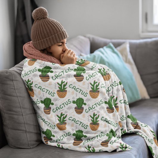 Wild Cactus Pattern Fleece Deken