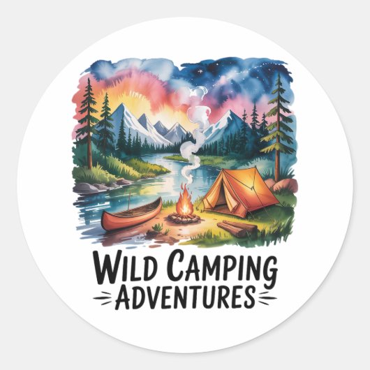 Wild Camping Adventures Waterverf Design Ronde Sticker (Voorkant)