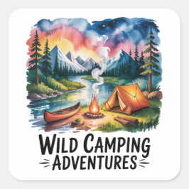 Wild Camping Adventures Waterverf Design Vierkante Sticker