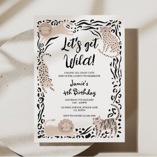 Wild Cat Jungle Anniversaire Fête Invitation
