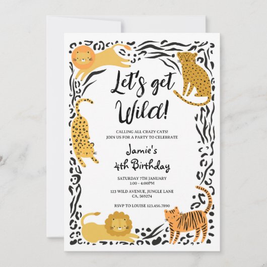 Wild Cat Jungle Anniversaire Fête Invitation (Devant)