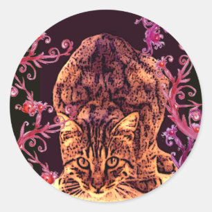 WILD CAT KITTEN Roze zwarte zilverspillen Ronde Sticker
