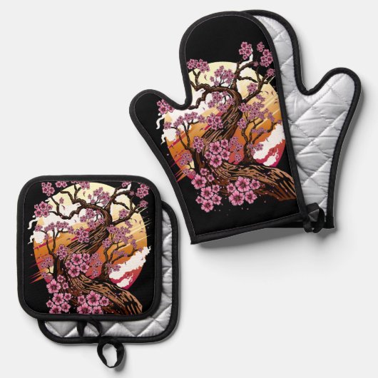 Wild Cherry Blossom Ovenwant & Pannenlap Set (Voorkant / Achterkant)