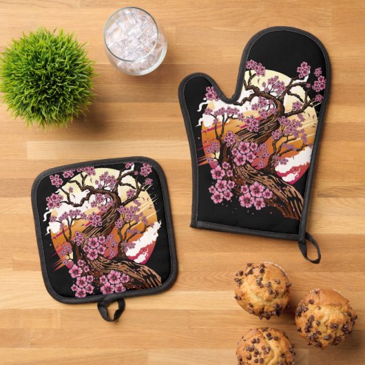 Wild Cherry Blossom Ovenwant & Pannenlap Set (Top down)