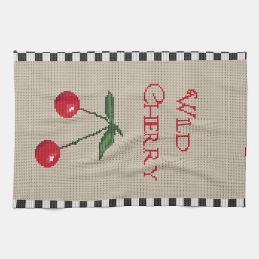 Wild Cherry Cross Stitch Dishtowel Theedoek (Horizontaal)