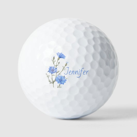 Wild Chicory Flower Botanical Custom Name Golfballen (Voorkant)