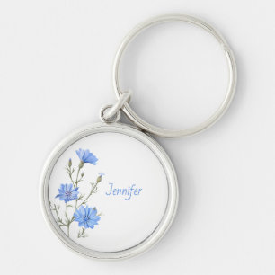 Wild Chicory Flower Botanical Custom Name Sleutelhanger