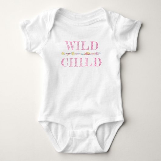 Wild Child feathers kralen boho roze baby romper (Voorkant)