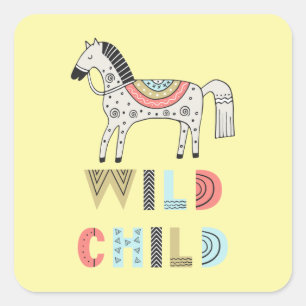 Wild Child Scandinavian Horse Pastel Yellow Vierkante Sticker