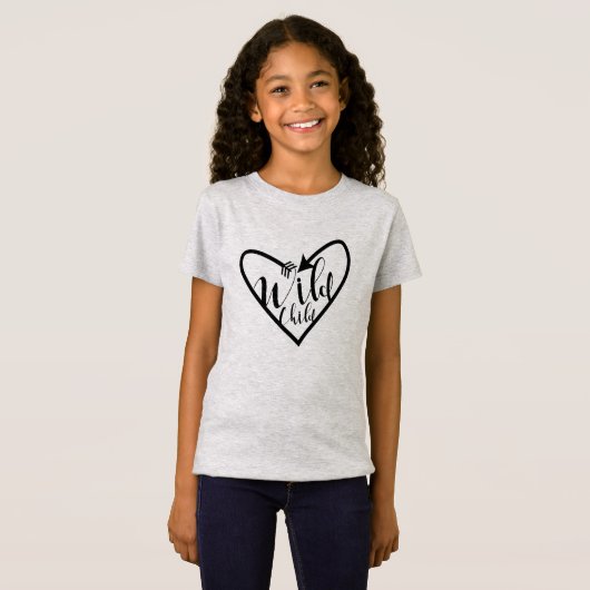 Wild Child Script Arrow Heart Boho Chic T-shirt (Voorkant volledig)