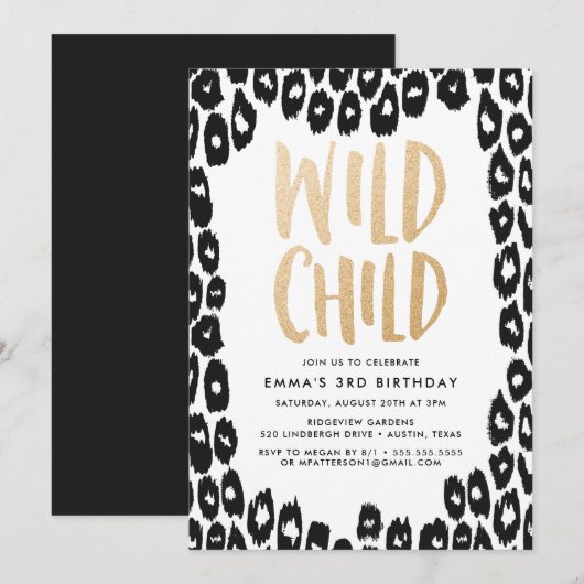 Wild Child | Uitnodiging van de partij Birthday (Voorkant / Achterkant)