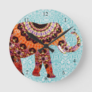 Wild Colorful Boho Elephant Pattern Ronde Klok