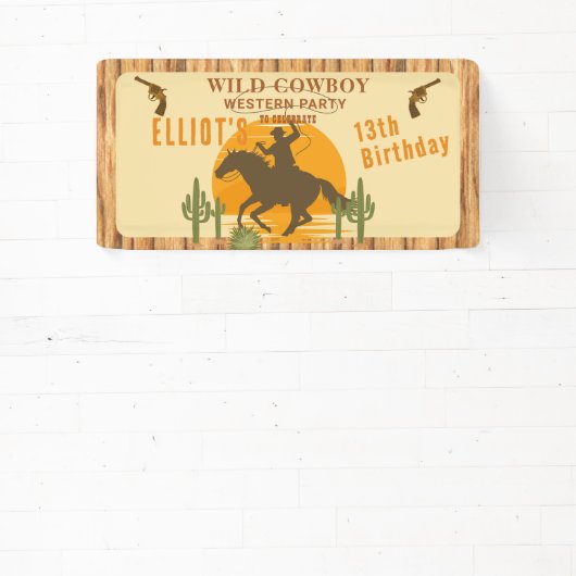 Wild cowboy westerne verjaardag spandoek (Insitu)