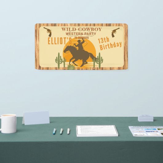 Wild cowboy westerne verjaardag spandoek (Beurs)