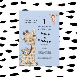 Wild & Crazy Animal Boy's 1e verjaardag Kaart