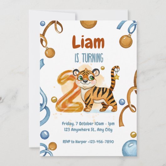 Wild & Cute Tiger 2e Invitation d'anniversaire (Devant)