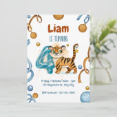 Wild & Cute Tiger 4ème anniversaire Invitation (Debout devant)