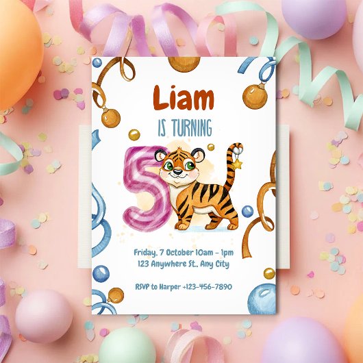 Wild & Cute Tiger 5e anniversaire Invitation