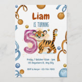 Wild & Cute Tiger 5th Birthday Invitation (Devant)