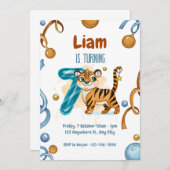 Wild & Cute Tiger 7e Invitation anniversaire (Devant / Derrière)