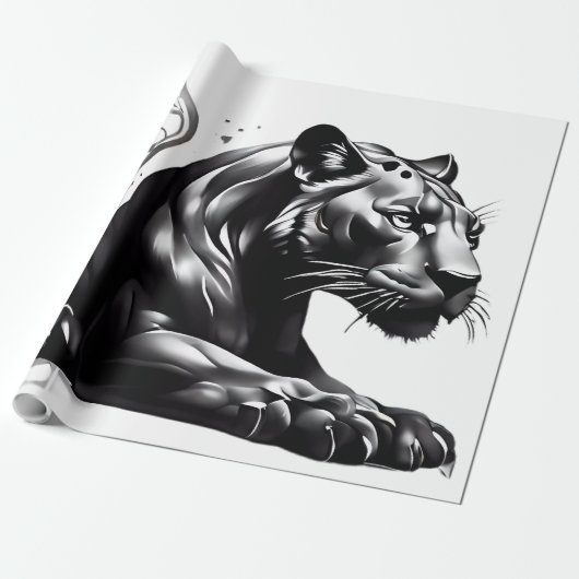 Wild design Zwart Pantha Gift Wrapping Papier (Uitgerold)