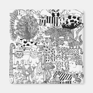 Wild Dieren Pret Moderne Zwart en Wit Kunst Magneet