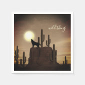wild ding ~ Full Moon Wolf Howling Desert Cactus Servetten (Voorkant)