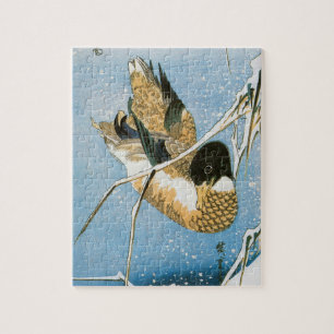 Wild Duck Swimming Snow Laden Reeds door Hiroshige Legpuzzel
