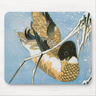 Wild Duck Swimming Snow Laden Reeds door Hiroshige Muismat