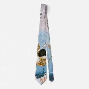 Wild Duck Swimming Snow Laden Reeds door Hiroshige Stropdas