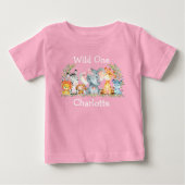 Wild Een 1e verjaardag Safari Dieren Bow Pink (Voorkant)