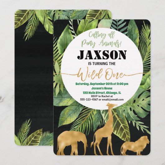 Wild een 1e verjaardag uitnodiging jongen safari u (Voorkant / Achterkant)