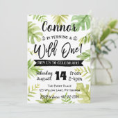 Wild Een 1e Verjaardag Uitnodiging Oerwoud bladere (Staand voorkant)