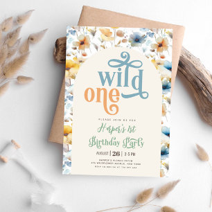 wild een blauwe gele wilde bloem 1e verjaardag kaart
