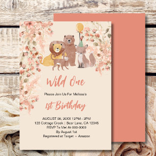 Wild Een Eerste Verjaardag Boho Safari Roze Blush Kaart