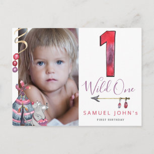 Wild Een eerste verjaardag tribal PHOTO boy party Briefkaart