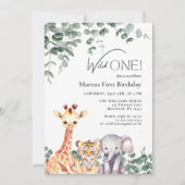 Wild Een Kinder Safari Dieren Eerste Verjaardag Kaart (Voorkant)