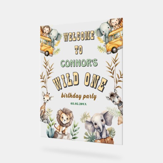 Wild een oerwoud eerste verjaardagsfeest Welkomstb Acryl Bord (Hoek)