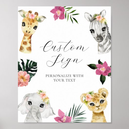 Wild Een Oerwoud Meisje Baby shower Aangepaste Tek Poster (Voorkant)