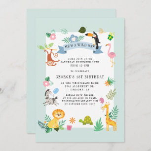 Wild Eén Oerwoud Safari Dieren 1e verjaardag Kaart