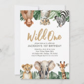 Wild Eén Oerwoud Safari Dieren 1e verjaardag Kaart (Voorkant)