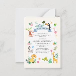 Wild Eén Oerwoud Safari Dieren 1e verjaardag Notitiekaartje