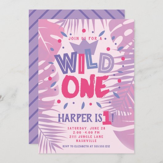 Wild Een Oerwoud Thema Meisje Eerste Verjaardag Kaart (Voorkant / Achterkant)